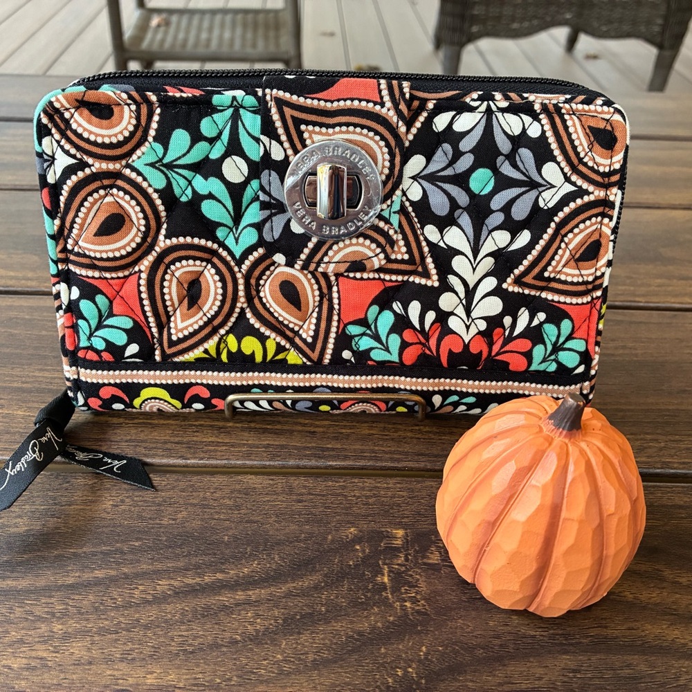 NWT Vera Bradley Black and Orange Floral Wallet